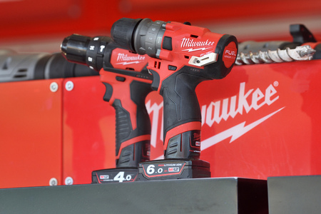 Vilnius, Lithuania - April 25: Milwaukee power tools on April 25, 2019 in Vilnius Lithuania. The Milwaukee Electric Tool Corporation produces power tools and hand toolsのeditorial素材