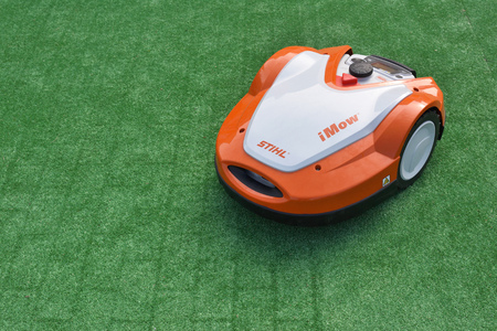 Vilnius, Lithuania - April 25: iMow Robotic Lawn Mower from Stihl in Vilnius on April 25, 2019のeditorial素材