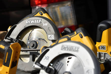 Vilnius, Lithuania - April 25: DeWalt power tools in Vilnius on April 25, 2019. DeWalt is an American worldwide brand of power tools and hand tools for the constructionのeditorial素材