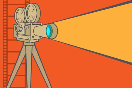Cinema poster with old fashioned movie projector. Vintage retro movie camera. Vector illustrationのイラスト素材