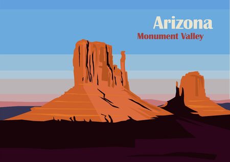 West and East Mitten Butte in Monument Valley, Utah, United States. Vector illustrationのイラスト素材