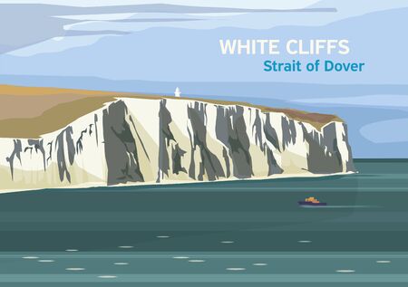 The White Cliffs of Dover, part of the North Downs formation, English coastline, Strait of Dover, vector illustrationのイラスト素材