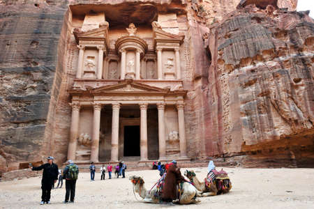 Petra, Jordan - February 18, 2020. Al Khazneh in the ancient city of Petra, Jordan. It is known as the The Treasury.のeditorial素材
