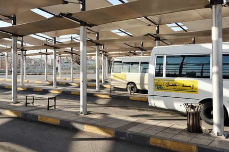 Amman, Jordan - February 15, 2020. View to public Bus Station of the city Amman, Jordan. Amman is the capital and largest city of Jordan.のeditorial素材