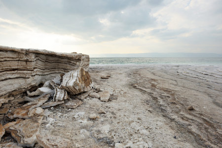 Coastline of the Dead Sea, Jordanの写真素材