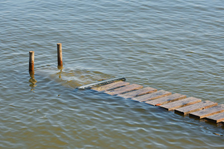 Wooden small pier at lake の写真素材