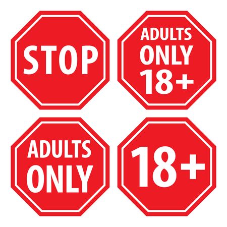 Stop, Under eighteen years prohibition sign, adults only signs set, vector illustrationのイラスト素材