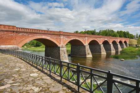 Brick bridge in Latvia, Kuldiga town. It was built in 1874 and is the longest operating brick bridge in Europeの写真素材