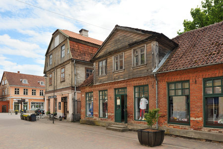 Kuldiga, June 03: old town street on June 03, 2020 at Kuldiga, Latvia. Kuldiga is an ancient town in Latvijas western region of Kurzeme with distinctive architectureのeditorial素材