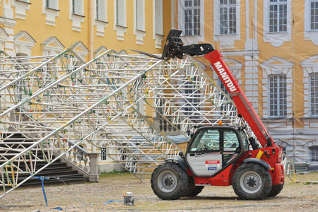 Pilsrundale, June 01: Manitou forklift tractor on June 01, 2020 at Pilsrundale, Latvia. Manitou is a...