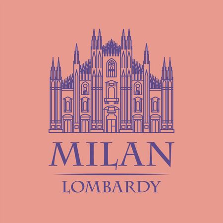Abstract design with Milan Cathedral, and text Milan, Lombardy inside, vector illustrationのイラスト素材