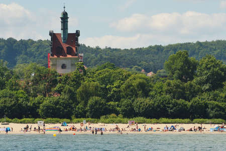 Sopot, July 14: People at public beach on July 14, 2020 at Sopot, Poland. Sopot is a seaside resort city in Eastern Pomeraniaのeditorial素材