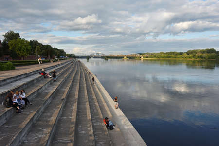 Torun, July 13: Vistula river shore on July 13, 2020 at Torun, Poland. Torun is a historical city on the Vistula River in north-central Polandのeditorial素材