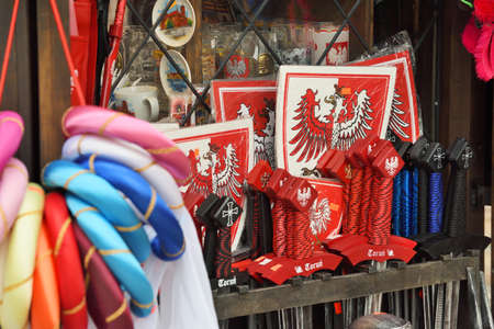 Torun, July 13: Souvenir shop selling traditional Polish handicraft souvenirs on July 13, 2020 at Torun, Poland. Torun is a historical city on the Vistula River in north-central Polandのeditorial素材