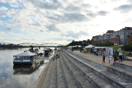 Torun, July 13: Vistula river shore on July 13, 2020 at Torun, Poland. Torun is a historical city on the Vistula River in north-central Polandのeditorial素材