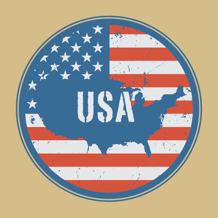 Stamp or sign with the name, Flag and Map of United States of America, vector illustrationのイラスト素材