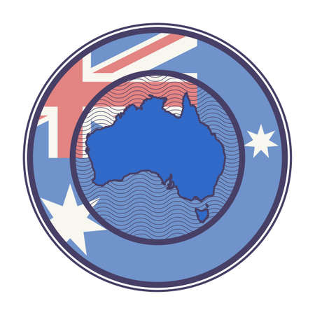 Stamp with the Australia flag and map inside the stamp, vector illustrationのイラスト素材