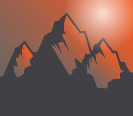 Sunset in mountain landscape, vector illustrationのイラスト素材