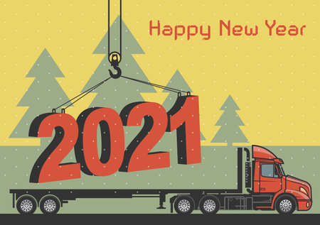 New year and Christmas greeting card. Happy new year banner. Christmas card with a vintage steam train. Vector illustrationのイラスト素材