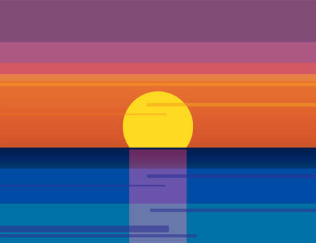 Summer landscape, sunset sea nature. Sea sunset landscape abstract vector illustrationのイラスト素材