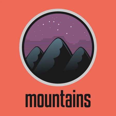 Mountain. Outdoor adventure badge sign or symbol. Graphic design element. Vector illustrationのイラスト素材