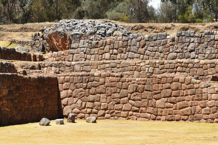 Inca wall in the village Chinchero, Peru, South Americaの写真素材