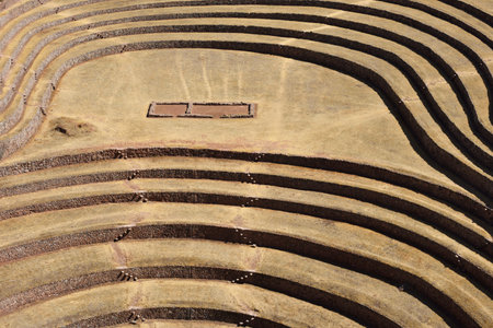 Unique Inca circular terraces at Moray in Peru, South America