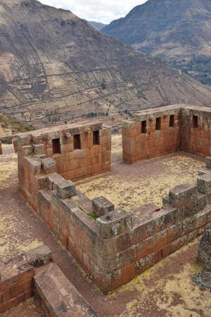 Inca structures in the urban sector of Pisac. Pisac is a Peruvian village in the Sacred Valley of the Incas.の写真素材