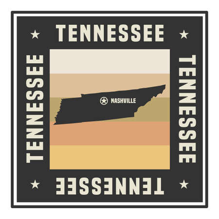 Abstract square stamp or sign with silhouette and name of US state Tennessee, vector illustrationのイラスト素材