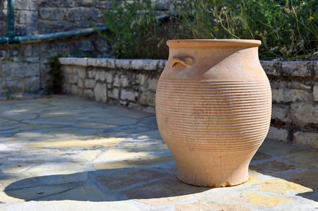 Typical Greek clay vase on the street. Corfu island, Greece