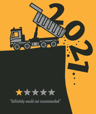 Dump Truck at work on the construction site, Happy New Year 2021, 2022 card, vector illustrationのイラスト素材
