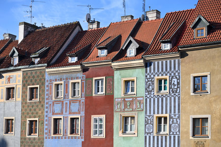 Poznan, Poland - February 13, 2022: Colorful renaissance facades on the central market square in Poznan, Polandのeditorial素材