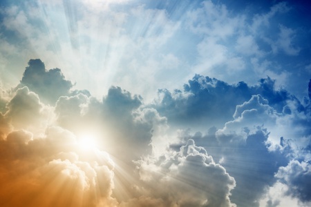 Light from above, bright sun, blue sky and clouds Light from above, bright sun, blue sky and clouds