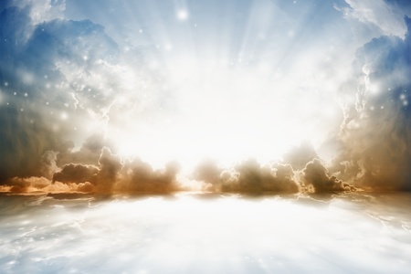 Peaceful background - bright sun shines, beautiful sky with reflection in water - heaven Peaceful background - bright sun shines, beautiful sky with reflection in water - heaven