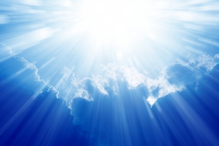 Peaceful background - beautiful blue sky with bright sun, light from heaven Peaceful background - beautiful blue sky with bright sun, light from heaven