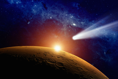 Abstract scientific background - comet approaching planet Mars. Abstract scientific background - comet approaching planet Mars.