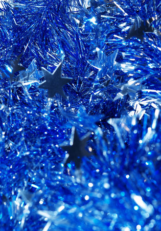 close up christmas blue decoration with starsの写真素材