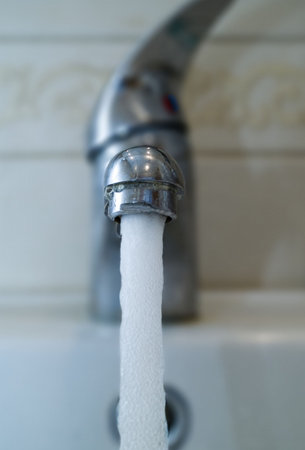 faucet and cold running water close-up