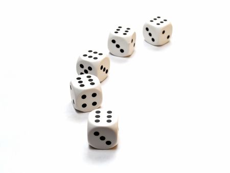 plastic white dice with 6s on top isolated on whiteの写真素材