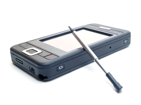 closeup of smartphone isolated over white. shallow dofの写真素材