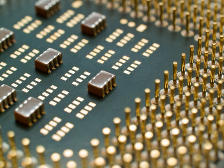processor with golden pins closeup. shallow dofの写真素材