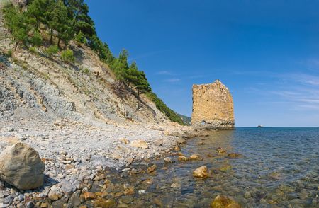 sea sky and rocks summer landscapeの写真素材