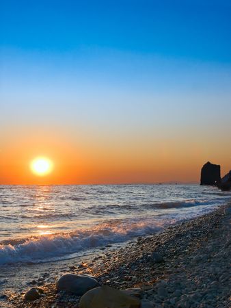 sunset on a seaside summer landscape の写真素材