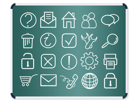 green chalkboard with computer icons vector setのイラスト素材