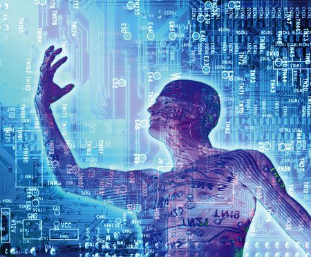 surreal illustration depicting the evolution of technology in a symbolic way