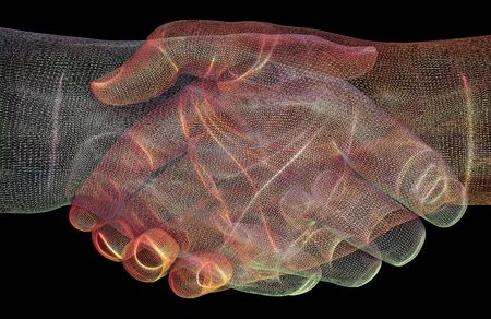 Handshake in 3D rendered wireframe