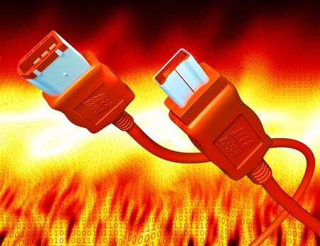 3D rendering of electronic, computer hardware cable. Isolated in solid background, for easier editing.の写真素材