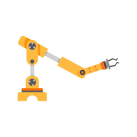 Factory hand robot with claw. Vector robotic industrial equipment tool, manufacturing grabber crane, hand robot to grab illustrationのイラスト素材