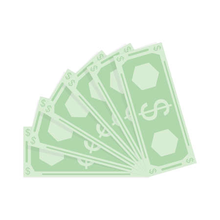 Cash money fan and stack, banknotes wage or salary. Vector savings and banknote, tax stack, earnings money and illustration of income or profitのイラスト素材
