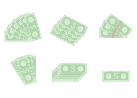 Cash money fan and stack, banknotes wage or salary. Vector savings and banknote, tax stack, earnings money and illustration of income or profitのイラスト素材